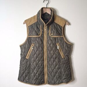 Vince Camuto Quilted Vest in Olive and Tan